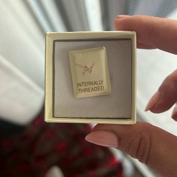 Banter 14K Tube Gold CZ Lightning Bolt Stud - 18G 5/16" - Picture 3 of 4